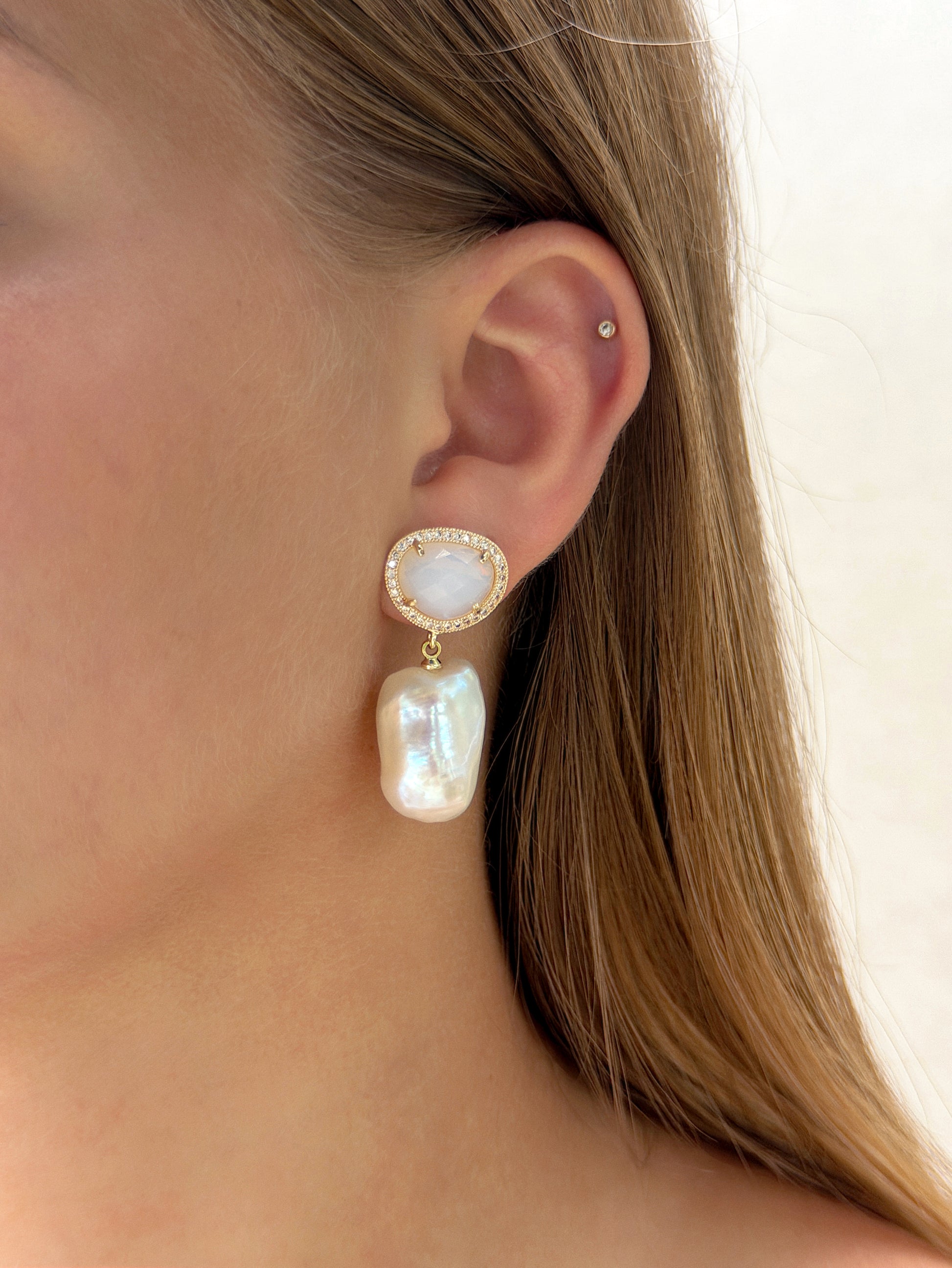 HAZEL White Opal Earrings
