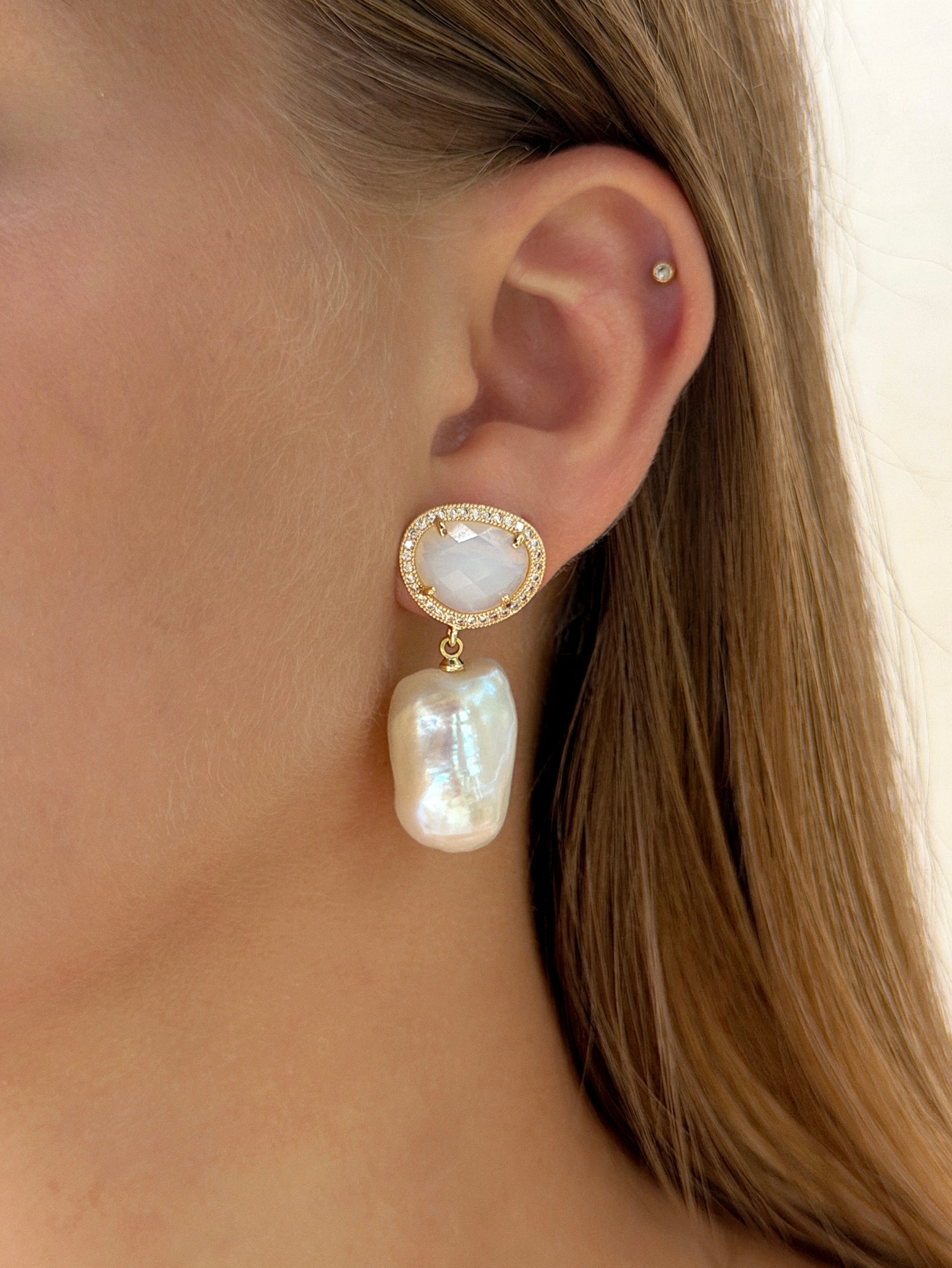 HAZEL White Opal Earrings