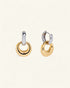 Pair of gold and silver hoop earrings on a white background